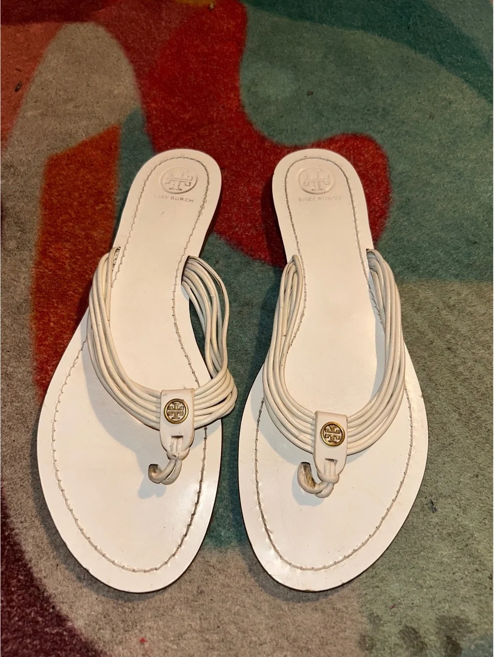 Tory Burch White Leather Thong Sandals